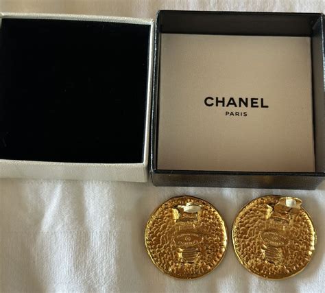 chanel gold button earrings|Chanel earrings online shop.